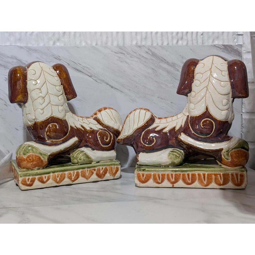 Rare Vintage Chinese Pair of Ceramic Foo Dog Statues - Picture 4 of 7
